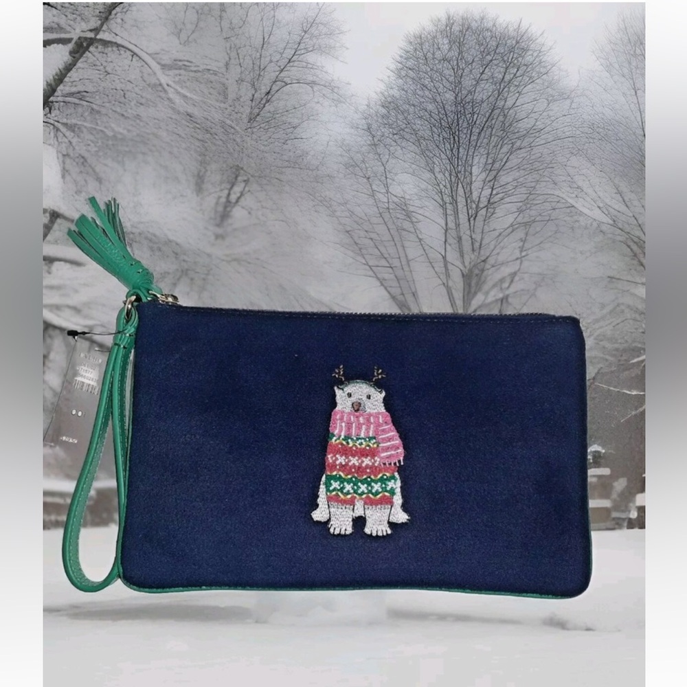 Talbots Festive Polar Bear Clutch with Green Strap